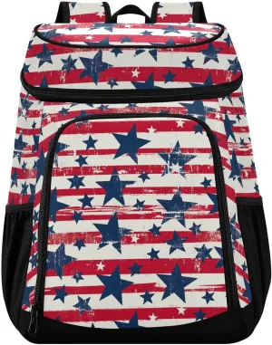 Patriotic Stars Striped American Cooler Backpack Soft Cooler Bag Insulated Cooler Backpack Waterproof Leakproof Cooler Box Backpack for Picnic Trip