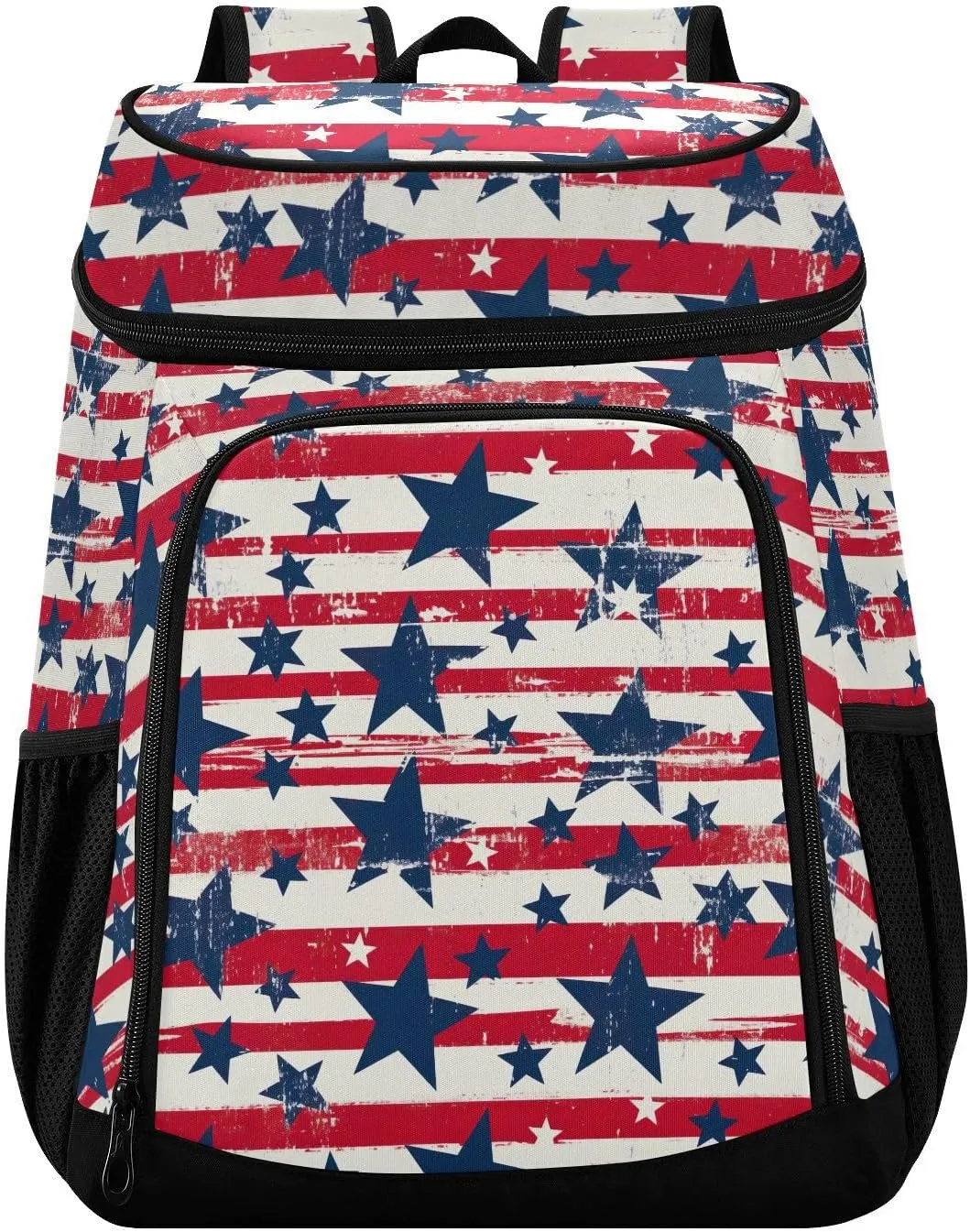 Patriotic Stars Striped American Cooler Backpack Soft Cooler Bag Insulated Cooler Backpack Waterproof Leakproof Cooler Box Backpack for Picnic Trip