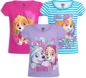 Paw Patrol Nickelodeon Skye and Everest Girls 3 Pack T-Shirts for Toddler Little Kids