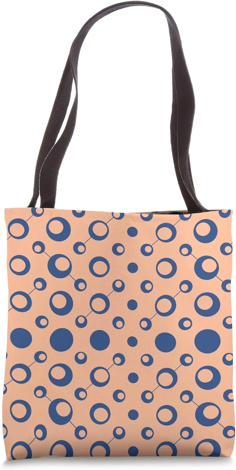 Peach Navy Blue Circles Ring Molecule Bubble Pattern Tote Bag