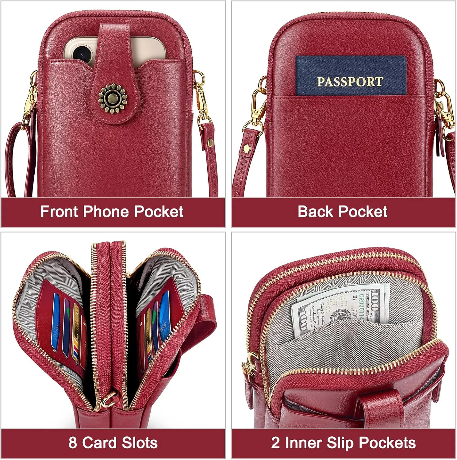 Peacocktion Small Crossbody Bags for Women, Leather RFID Cell Phone Purse, Trendy Travel Crossbody Purses with Zipper