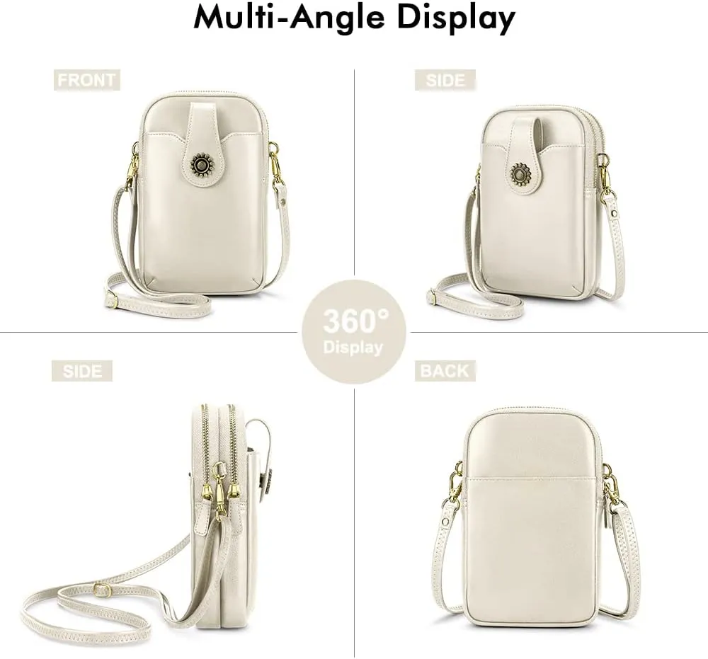 Peacocktion Small Crossbody Bags for Women, Leather RFID Cell Phone Purse, Trendy Travel Crossbody Purses with Zipper