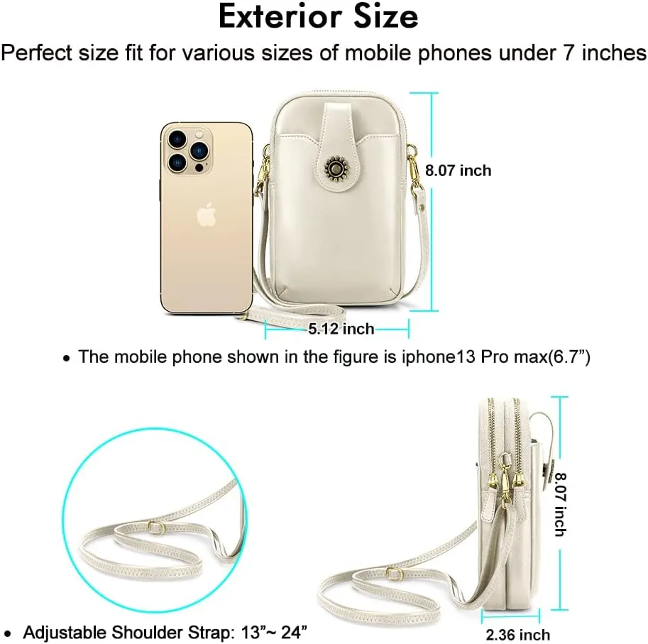 Peacocktion Small Crossbody Bags for Women, Leather RFID Cell Phone Purse, Trendy Travel Crossbody Purses with Zipper