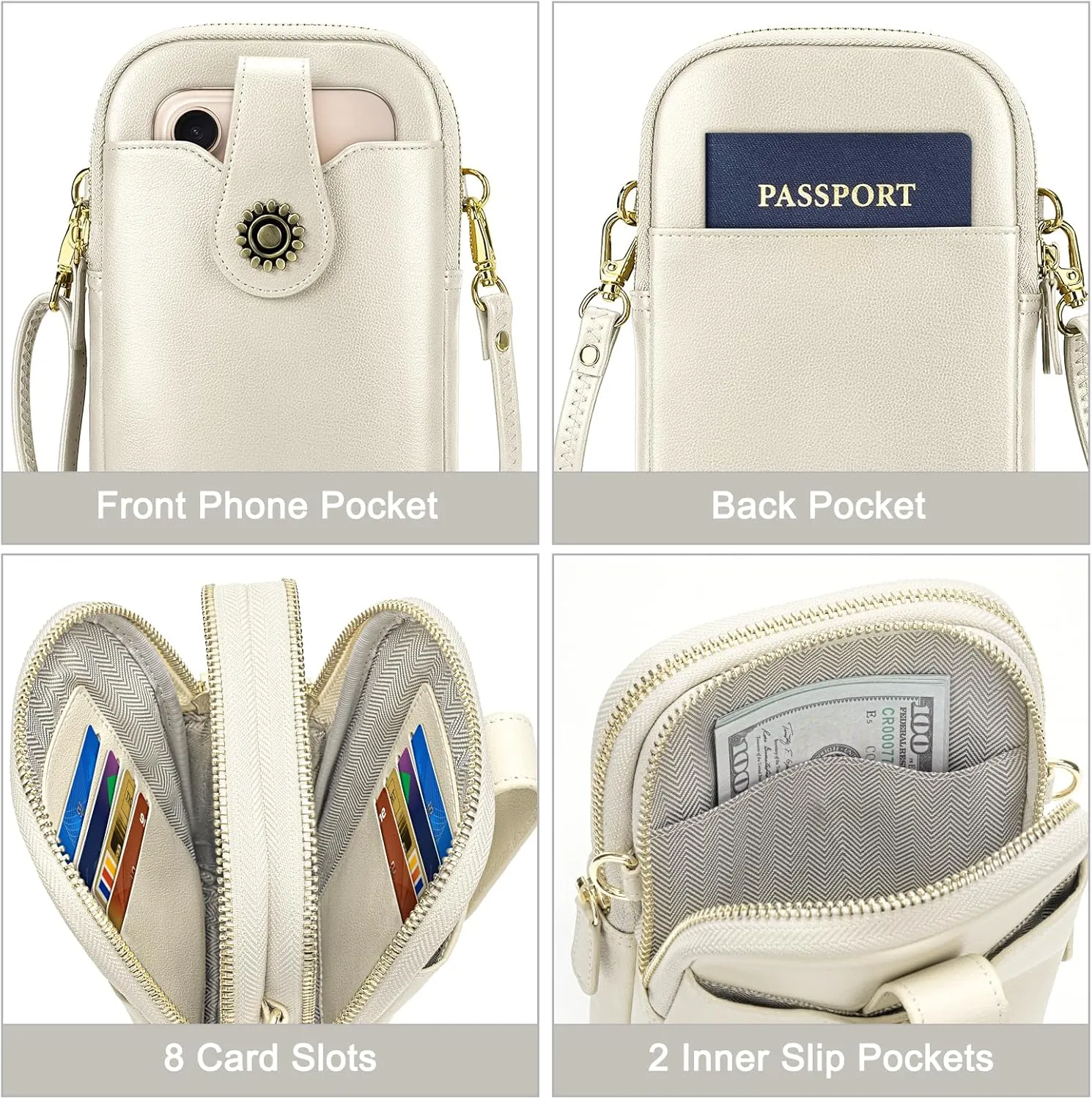 Peacocktion Small Crossbody Bags for Women, Leather RFID Cell Phone Purse, Trendy Travel Crossbody Purses with Zipper