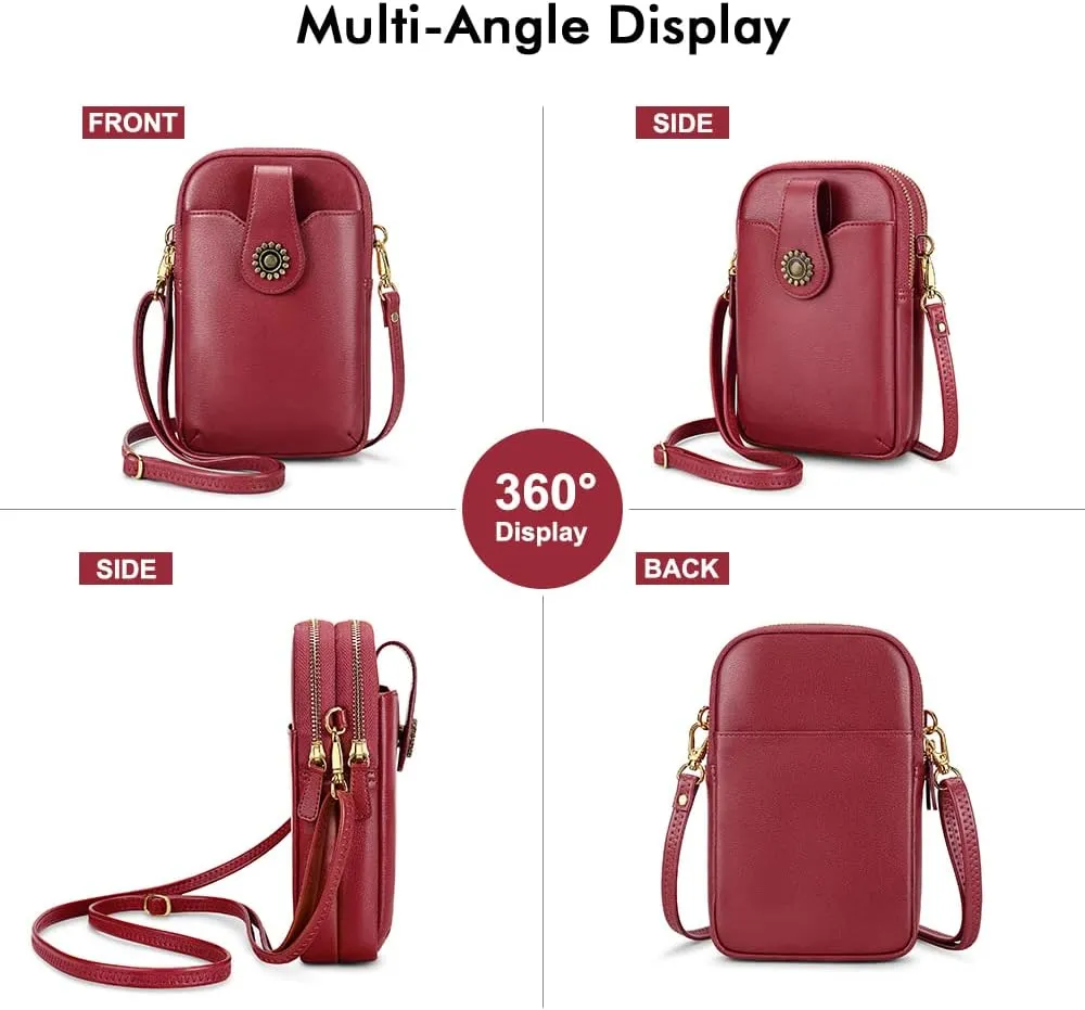 Peacocktion Small Crossbody Bags for Women, Leather RFID Cell Phone Purse, Trendy Travel Crossbody Purses with Zipper