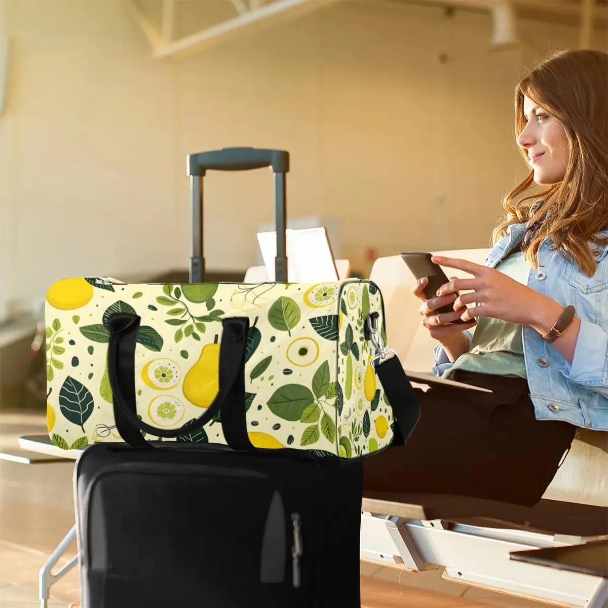 Pear Lemon Leaves Foldable Lightweight Duffle Bag for Travel - Waterproof Carry On Bags for Airplanes, Travel Duffel Bags for Gym, Weekend