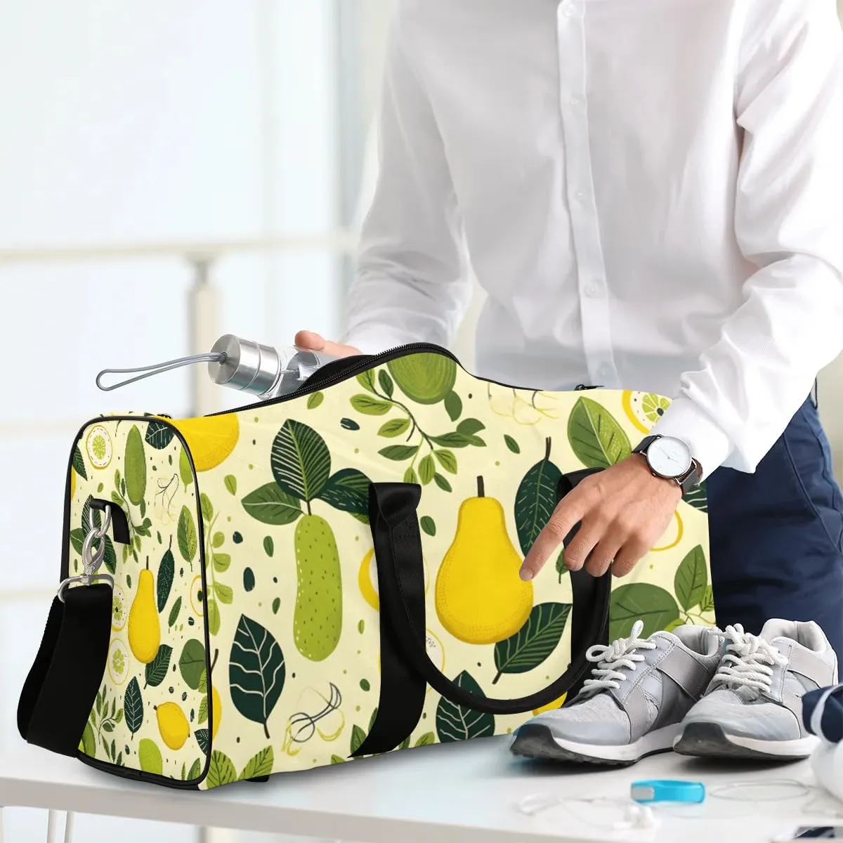 Pear Lemon Leaves Foldable Lightweight Duffle Bag for Travel - Waterproof Carry On Bags for Airplanes, Travel Duffel Bags for Gym, Weekend
