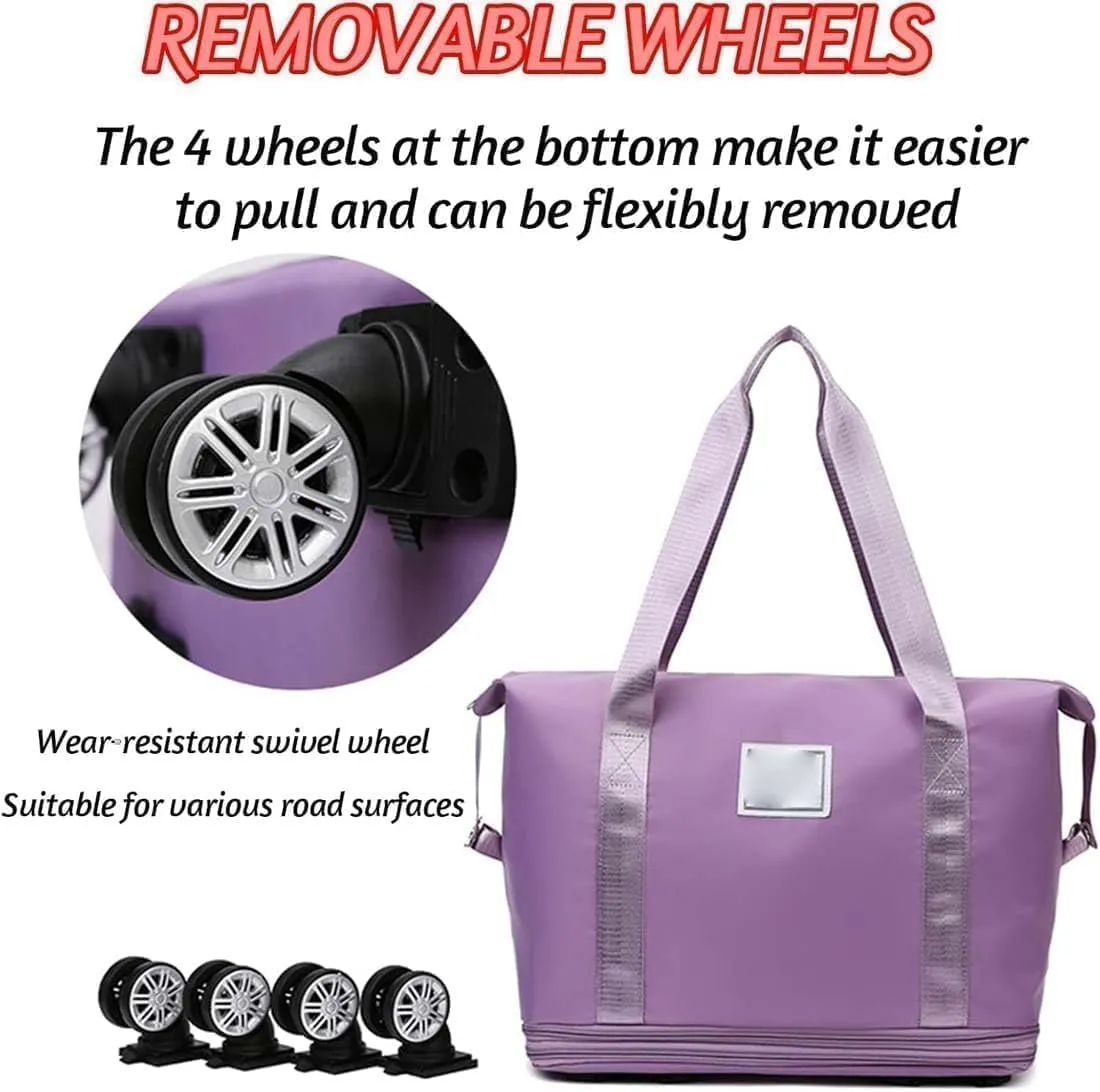 Pepepo Travel Bag with Wheels, 2025 New Large Capacity Travel Bag - Universal Wheel Removable, 48l Waterproof Expandable Foldable Duffle Bag (Pink,One Size)