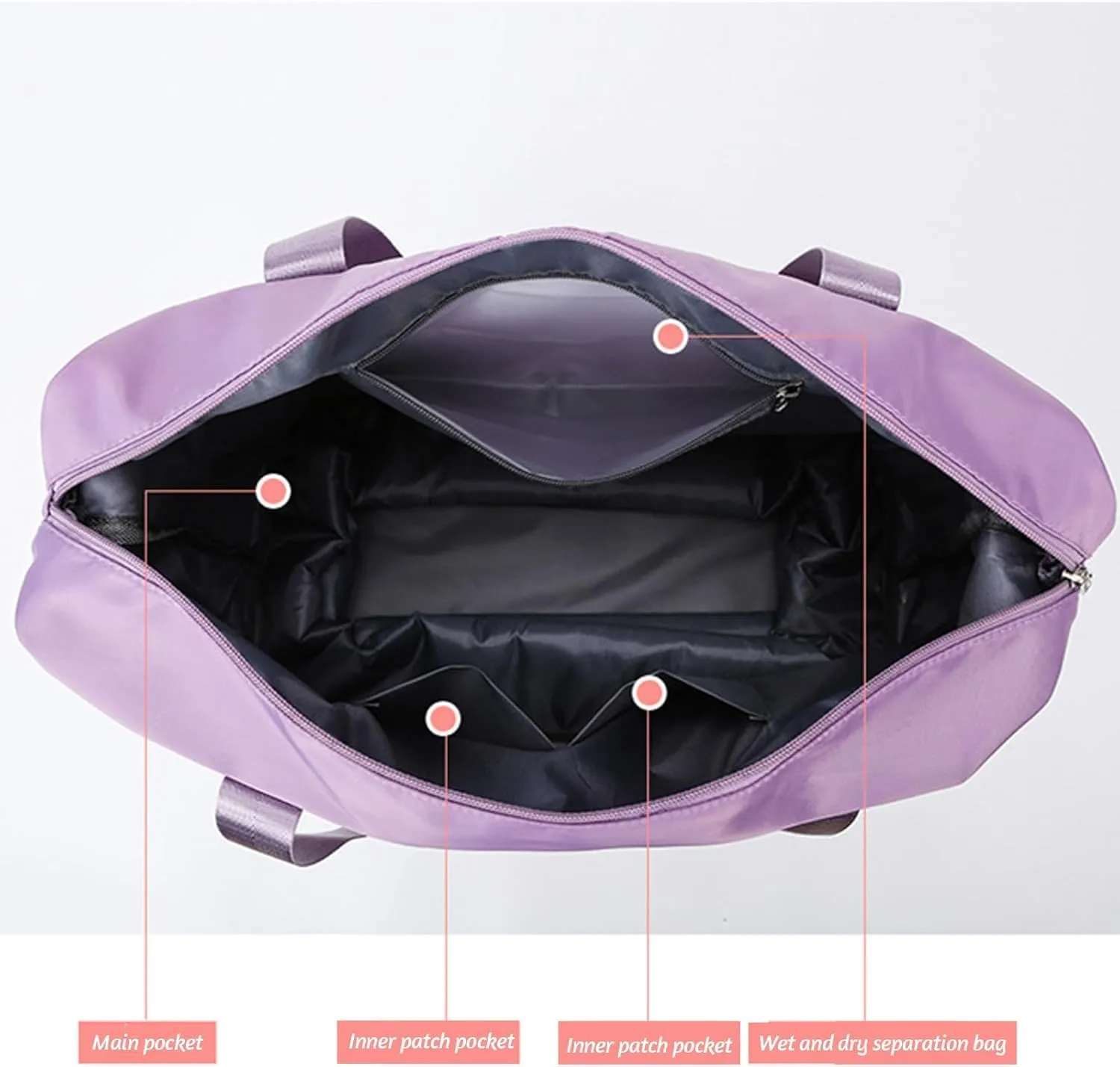 Pepepo Travel Bag with Wheels, 2025 Pepepo Large Duffle Bag with Wheels, Expandable Foldable Duffle Bag, Dry and Wet Separation (Purple)