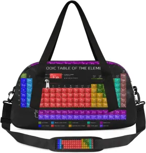 Periodic Table Science Gym Duffle Bag Chemistry Atomic Sport Gym Bags Overnighter Duffel Bag Waterproof Weekend Sleepover Travel Carry On Bags Gymnastics Dance Tote Bag Small Duffel Bag