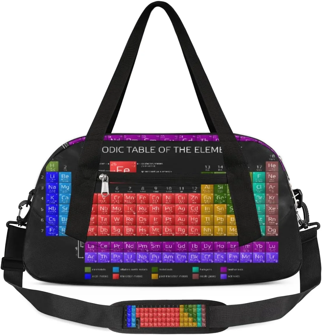Periodic Table Science Gym Duffle Bag Chemistry Atomic Sport Gym Bags Overnighter Duffel Bag Waterproof Weekend Sleepover Travel Carry On Bags Gymnastics Dance Tote Bag Small Duffel Bag