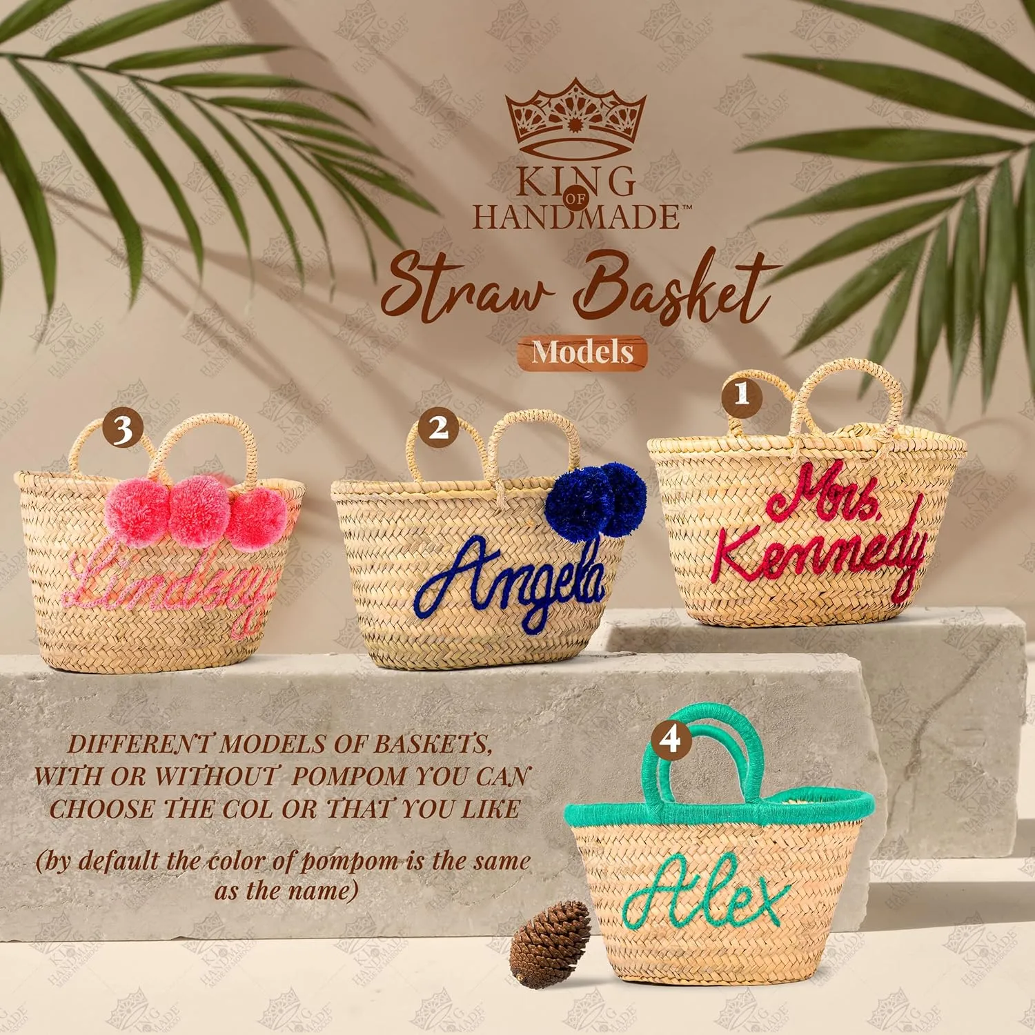 Personalized Basket - Boho Handmade Woven Straw Bag - Wicker French Basket, Tote, Monogrammed Bags for Birthday, Wedding