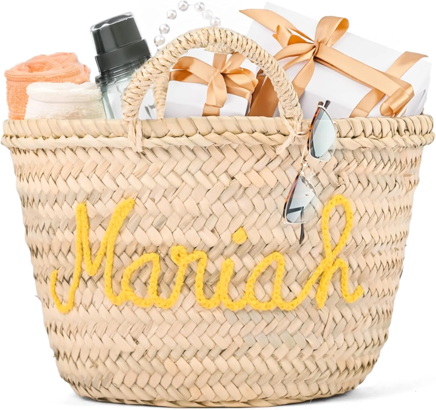 Personalized Basket - Boho Handmade Woven Straw Bag - Wicker French Basket, Tote, Monogrammed Bags for Birthday, Wedding
