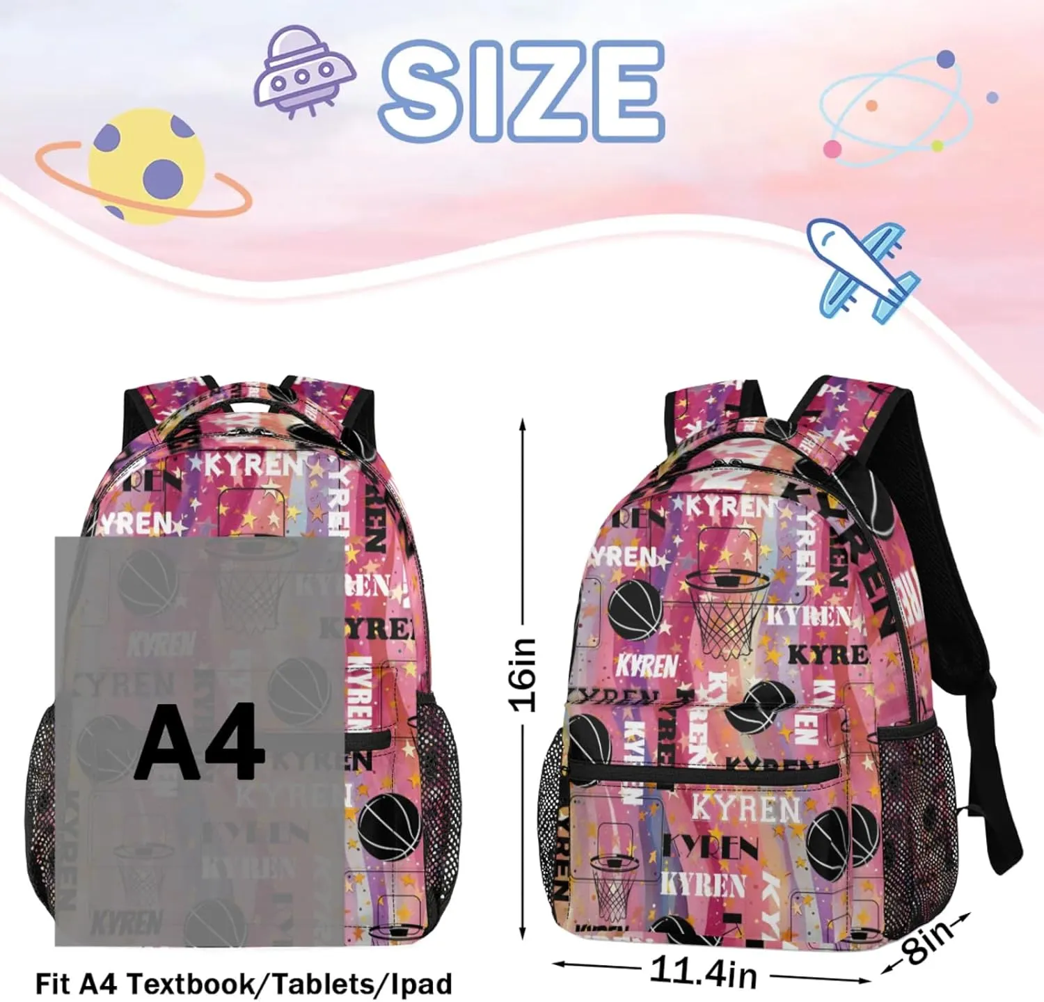 Personalized Basketball Backpack for Men Women, Custom Name Laptop Backpack, Sports Bag Lightweight Daypack for Travel Camping, Abstract Striped