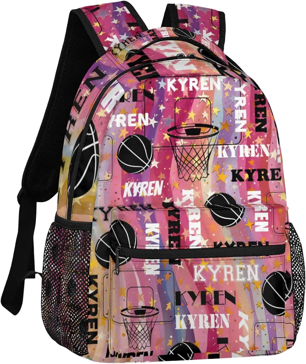 Personalized Basketball Backpack for Men Women, Custom Name Laptop Backpack, Sports Bag Lightweight Daypack for Travel Camping, Abstract Striped