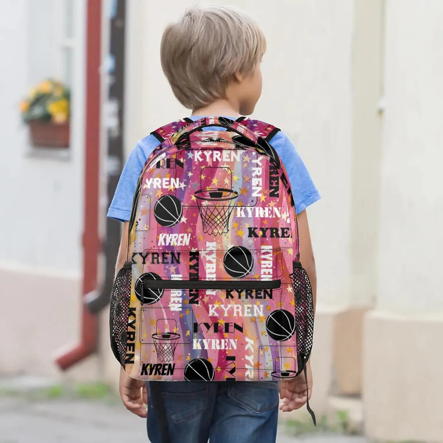 Personalized Basketball Backpack for Men Women, Custom Name Laptop Backpack, Sports Bag Lightweight Daypack for Travel Camping, Abstract Striped