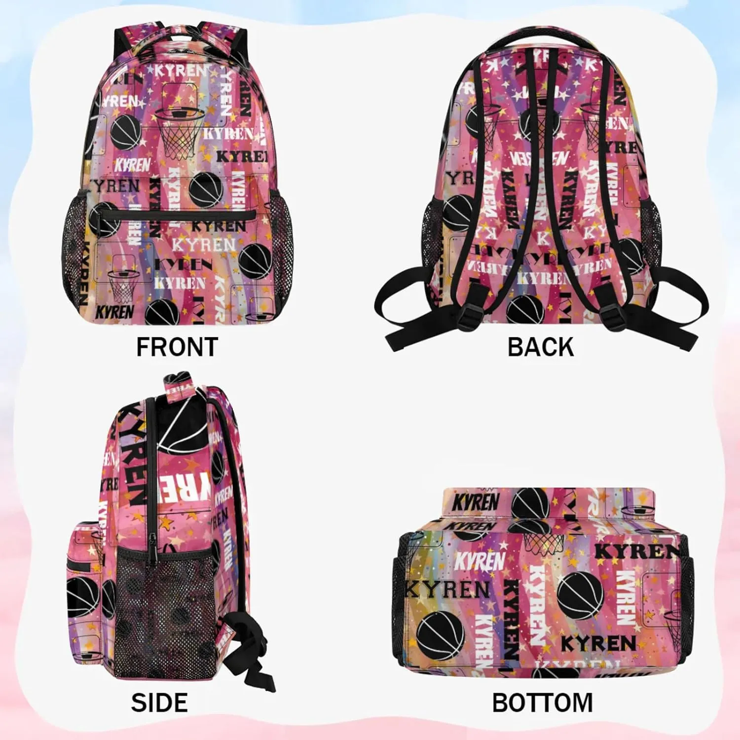 Personalized Basketball Backpack for Men Women, Custom Name Laptop Backpack, Sports Bag Lightweight Daypack for Travel Camping, Abstract Striped