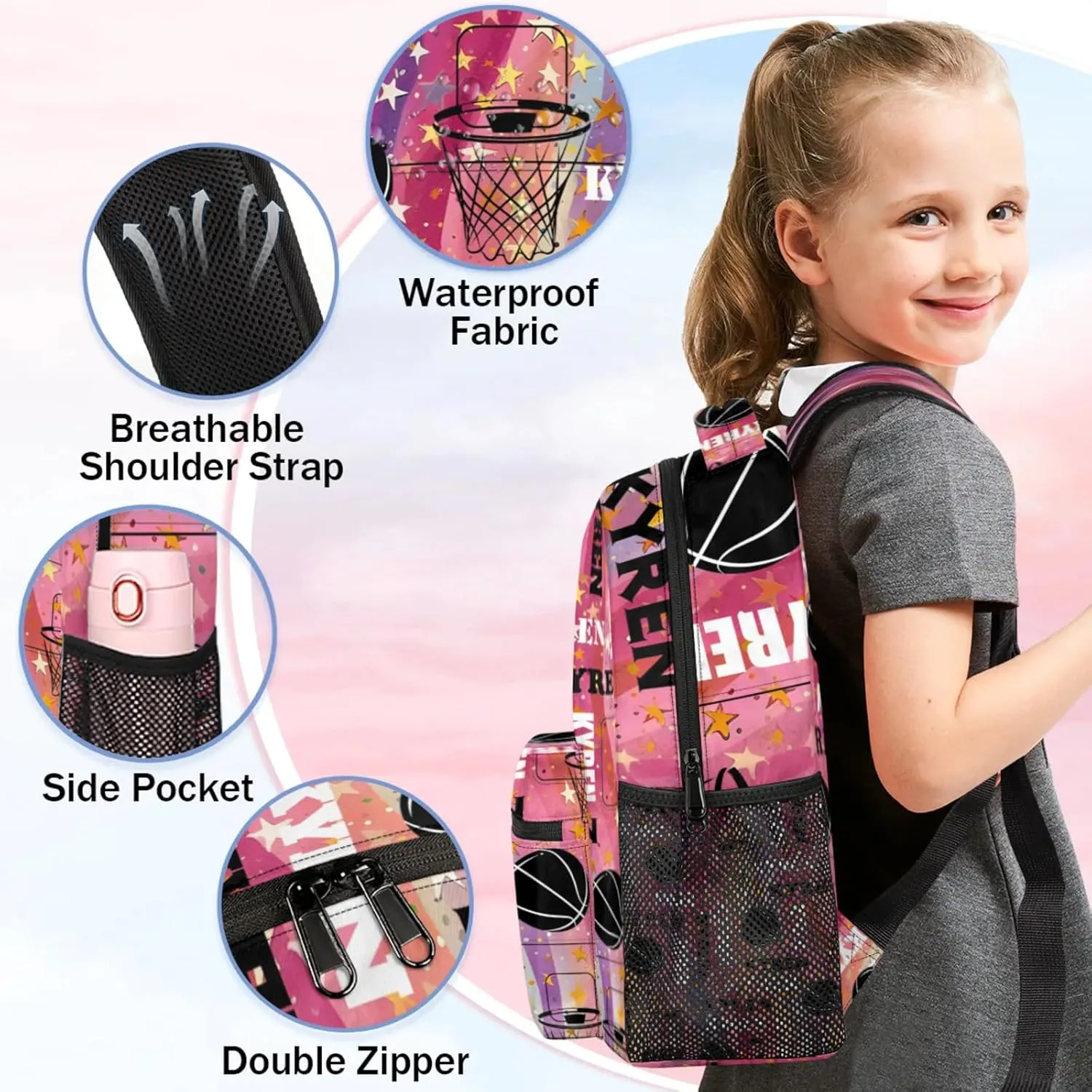 Personalized Basketball Backpack for Men Women, Custom Name Laptop Backpack, Sports Bag Lightweight Daypack for Travel Camping, Abstract Striped