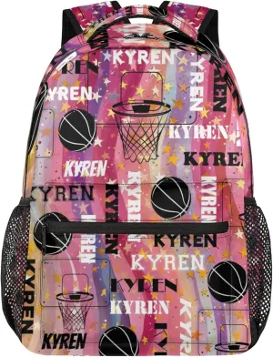 Personalized Basketball Backpack for Men Women, Custom Name Laptop Backpack, Sports Bag Lightweight Daypack for Travel Camping, Abstract Striped