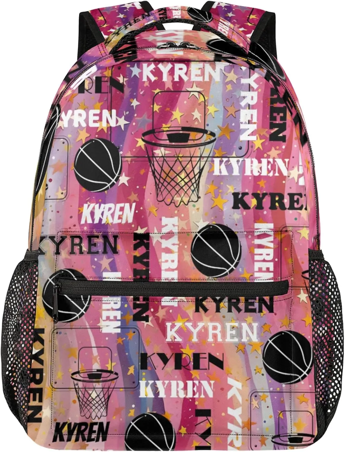 Personalized Basketball Backpack for Men Women, Custom Name Laptop Backpack, Sports Bag Lightweight Daypack for Travel Camping, Abstract Striped