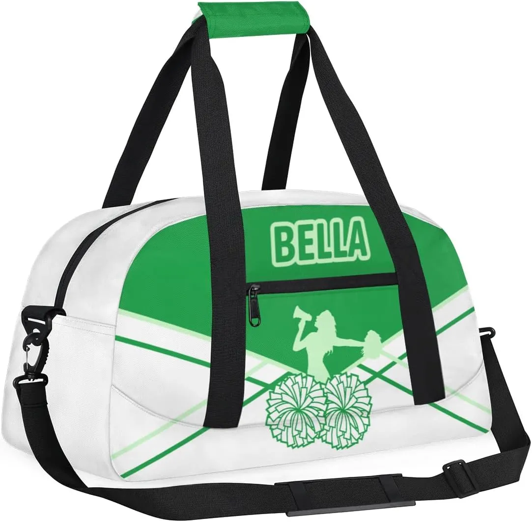 Personalized Cheer Bag Sport Duffel Bag for Girl, Custom Kids Gym Bag, Customize Travel Duffle Bag with Name, Overnight Weekender Bags,Green and White, Cheerleading Gifts