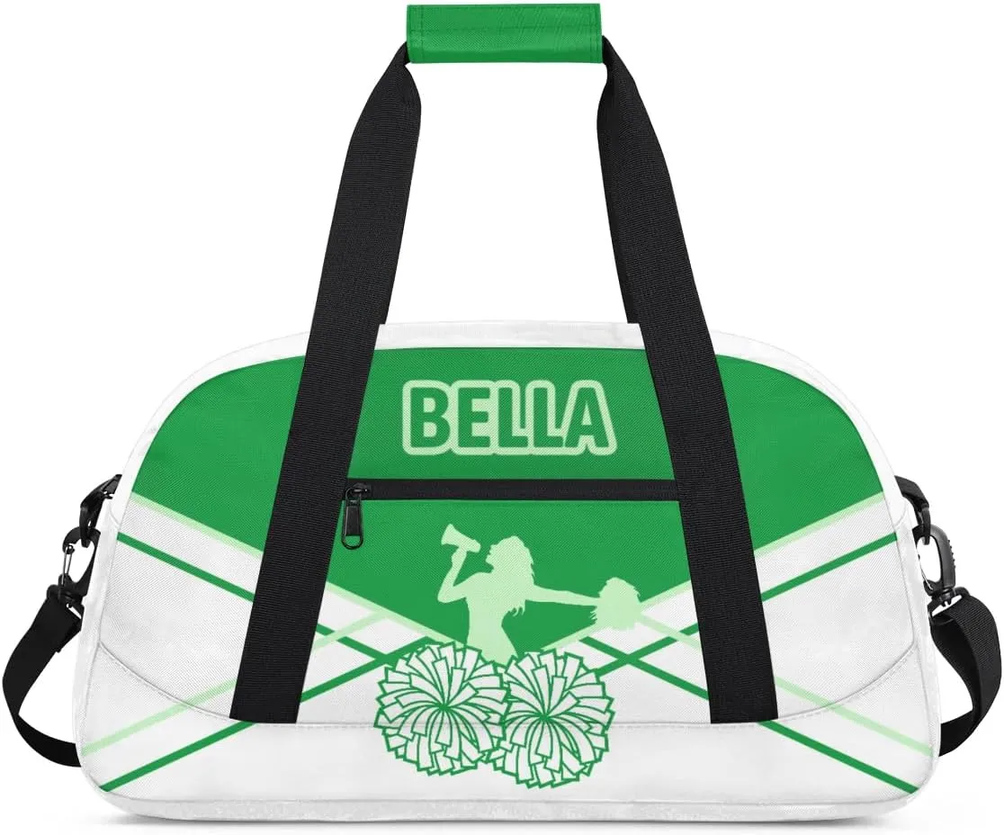 Personalized Cheer Bag Sport Duffel Bag for Girl, Custom Kids Gym Bag, Customize Travel Duffle Bag with Name, Overnight Weekender Bags,Green and White, Cheerleading Gifts