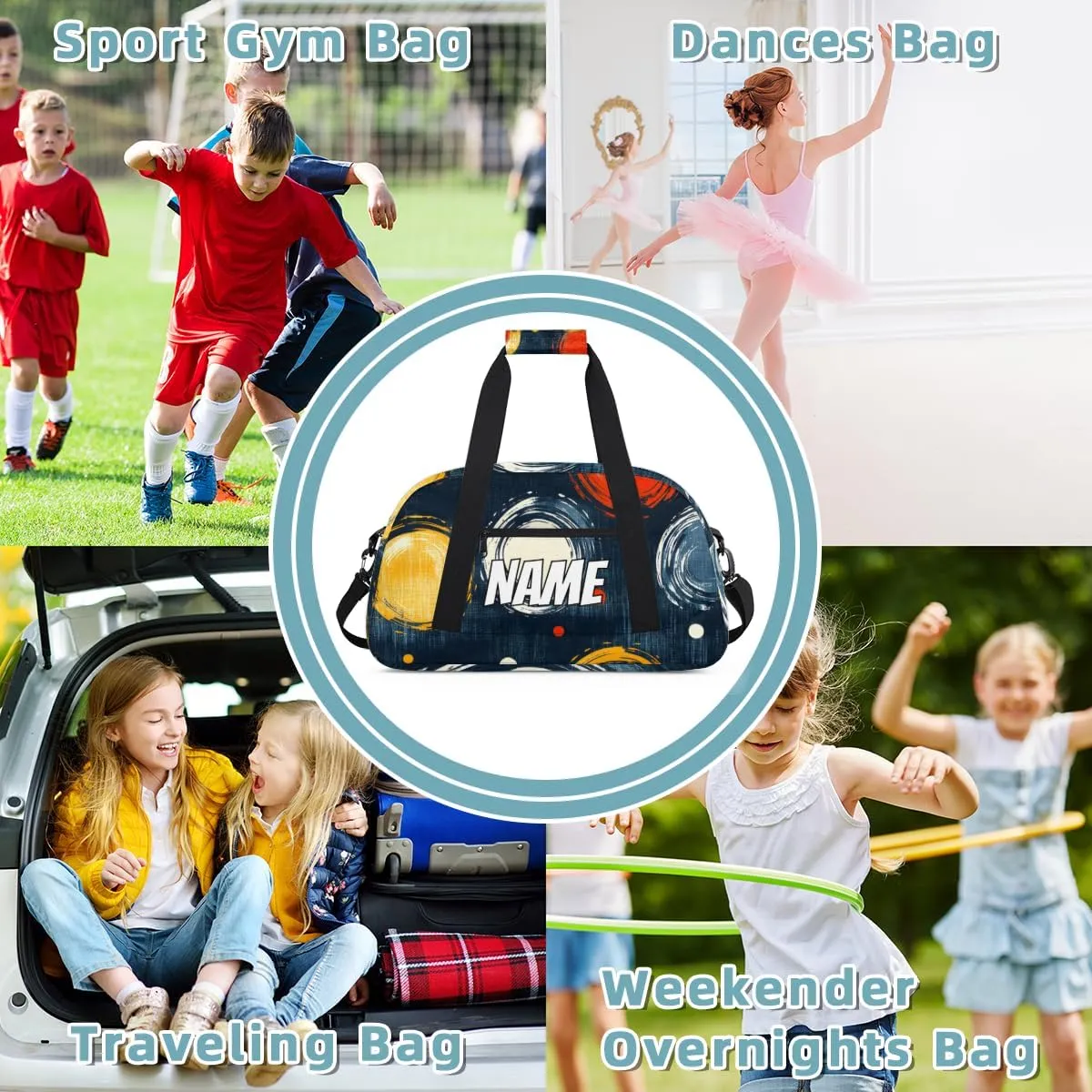 Personalized Custom Gym Bag for Women Men Carry on Boho Circle Travel Duffel Tote Colorful Geometric Overnight Workout Weekender Bag