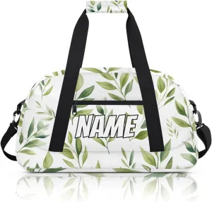 Personalized Custom Gym Bag for Women Men Carry on Green Sage Leaf Travel Duffel Tote Plants Overnight Workout Weekender Bag