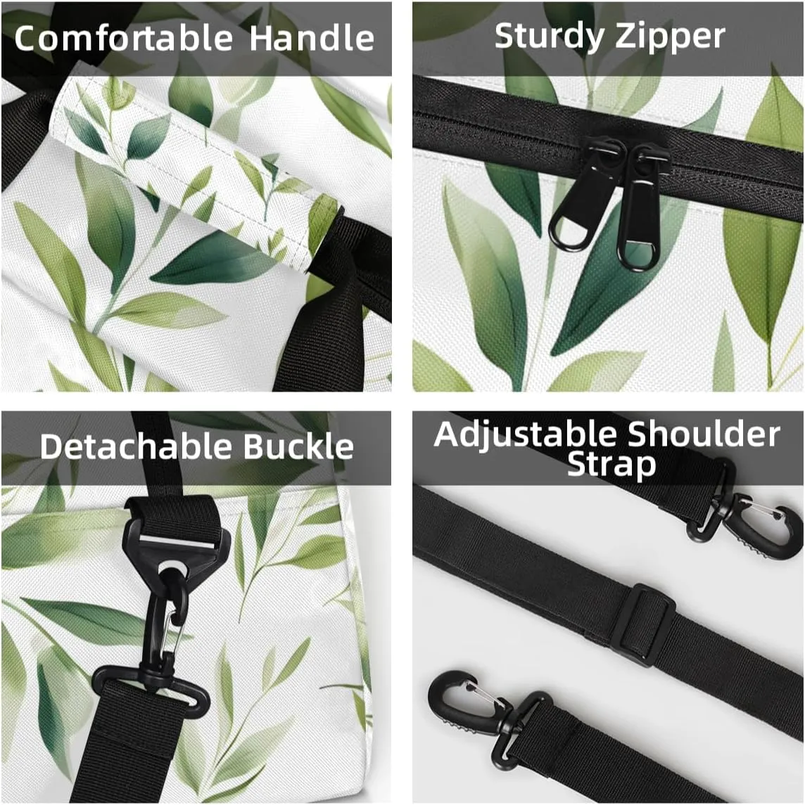 Personalized Custom Gym Bag for Women Men Carry on Green Sage Leaf Travel Duffel Tote Plants Overnight Workout Weekender Bag