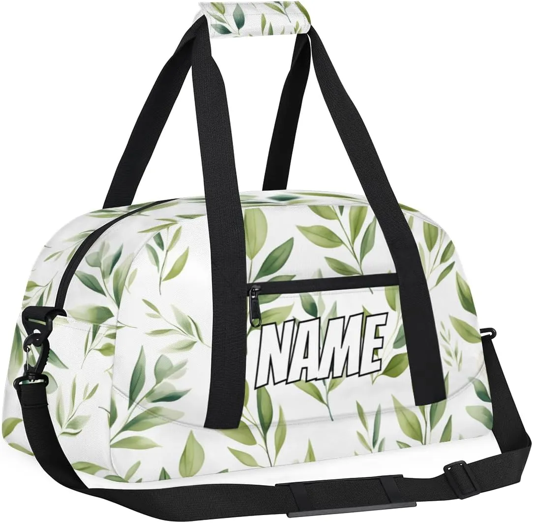 Personalized Custom Gym Bag for Women Men Carry on Green Sage Leaf Travel Duffel Tote Plants Overnight Workout Weekender Bag