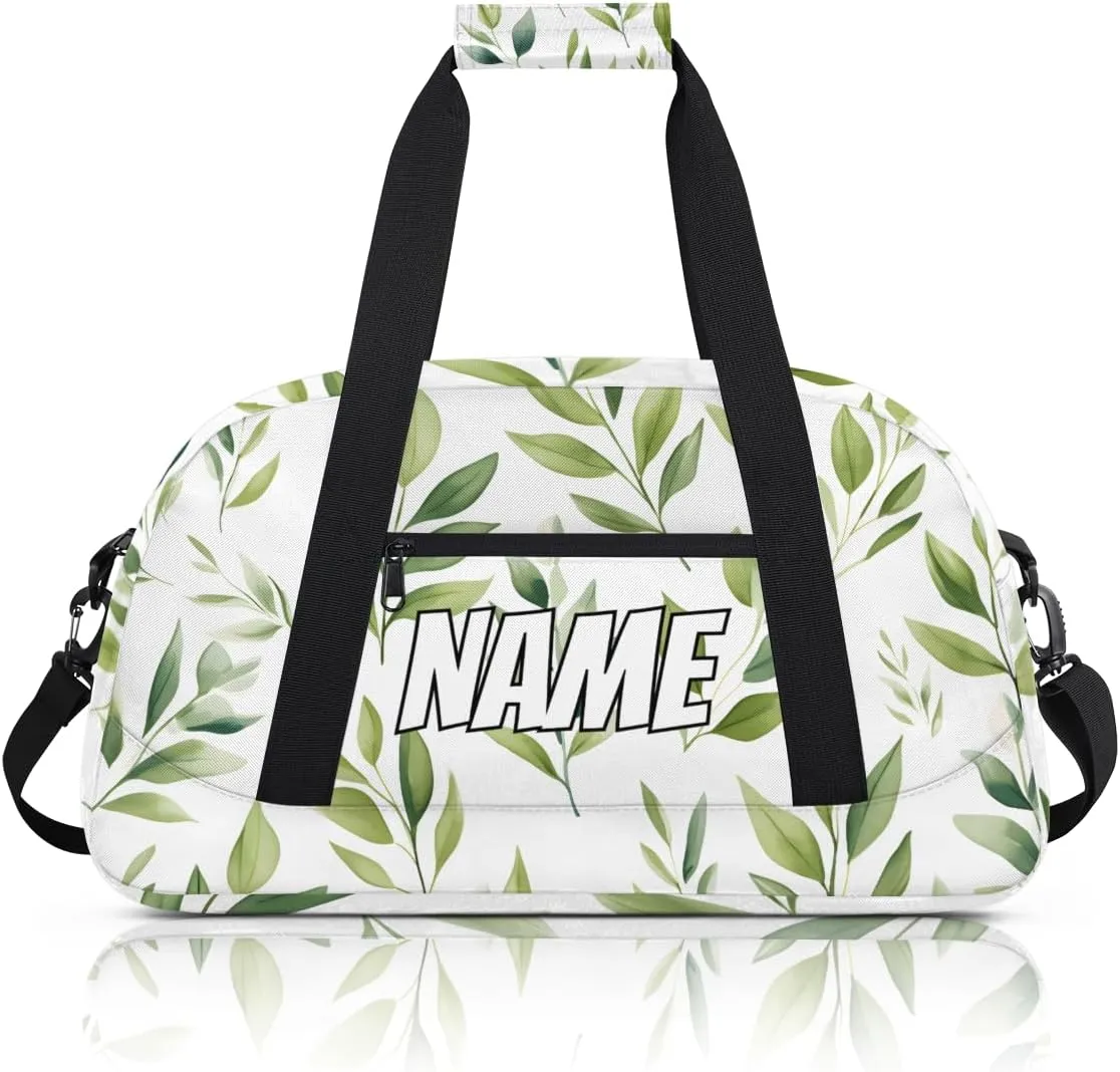Personalized Custom Gym Bag for Women Men Carry on Green Sage Leaf Travel Duffel Tote Plants Overnight Workout Weekender Bag