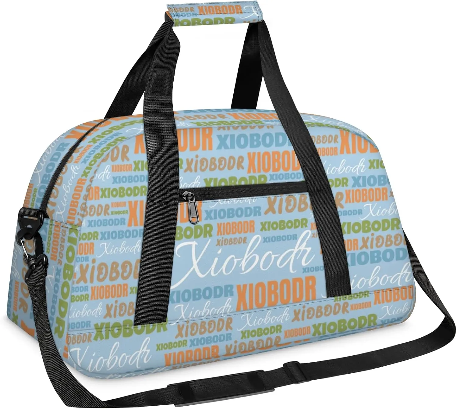 Personalized Cute Duffle Bag - Custom Name Kids Sports Bag, Sleepover Bags for Girls, Lightweight Toddler Boys Overnight Bag for Weekender Travel Cheer Dance Ball Game, Blue Green Multple Text