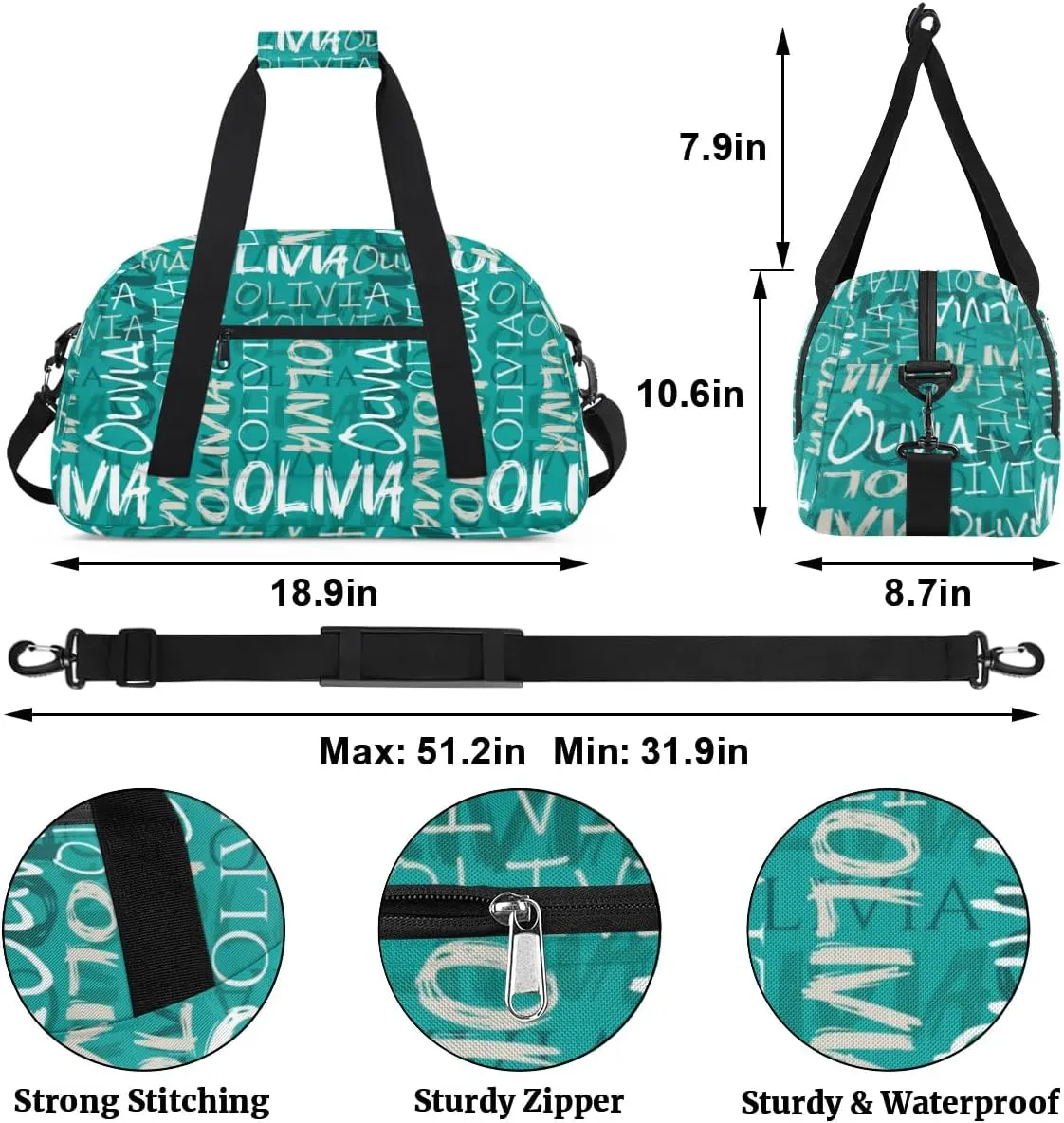 Personalized Dance Bag Cheerleading Bag for Girl Gifts, Overnight Duffel Bags Cheerleader for Kids Personalized Sport Gym Bag, Gymnastics Duffel Bag - Colorful Names