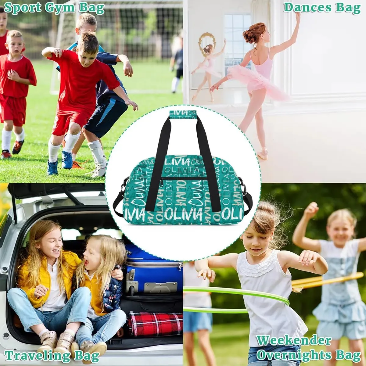 Personalized Dance Bag Cheerleading Bag for Girl Gifts, Overnight Duffel Bags Cheerleader for Kids Personalized Sport Gym Bag, Gymnastics Duffel Bag - Colorful Names