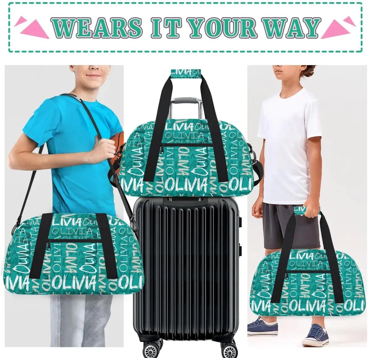 Personalized Dance Bag Cheerleading Bag for Girl Gifts, Overnight Duffel Bags Cheerleader for Kids Personalized Sport Gym Bag, Gymnastics Duffel Bag - Colorful Names