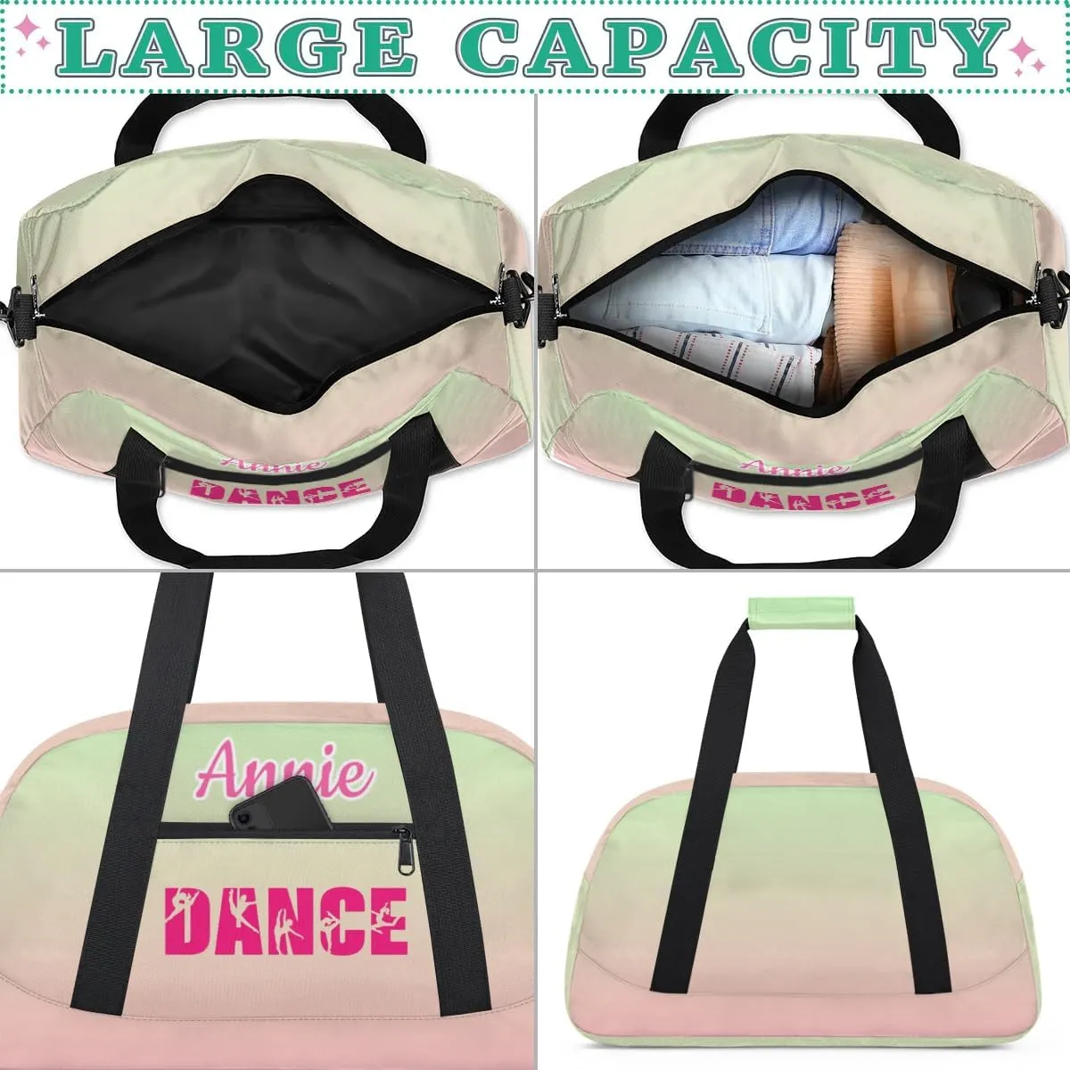 Personalized Dance Bag Cheerleading Bag for Girl Gifts, Overnight Duffel Bags Cheerleader for Kids Personalized Sport Gym Bag, Gymnastics Duffel Bag
