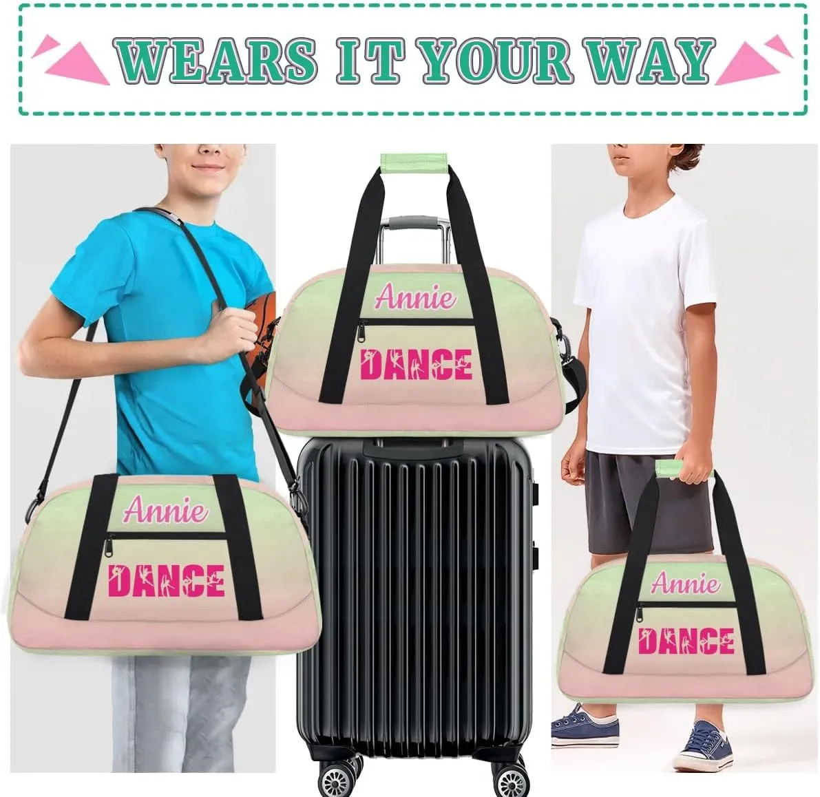 Personalized Dance Bag Cheerleading Bag for Girl Gifts, Overnight Duffel Bags Cheerleader for Kids Personalized Sport Gym Bag, Gymnastics Duffel Bag