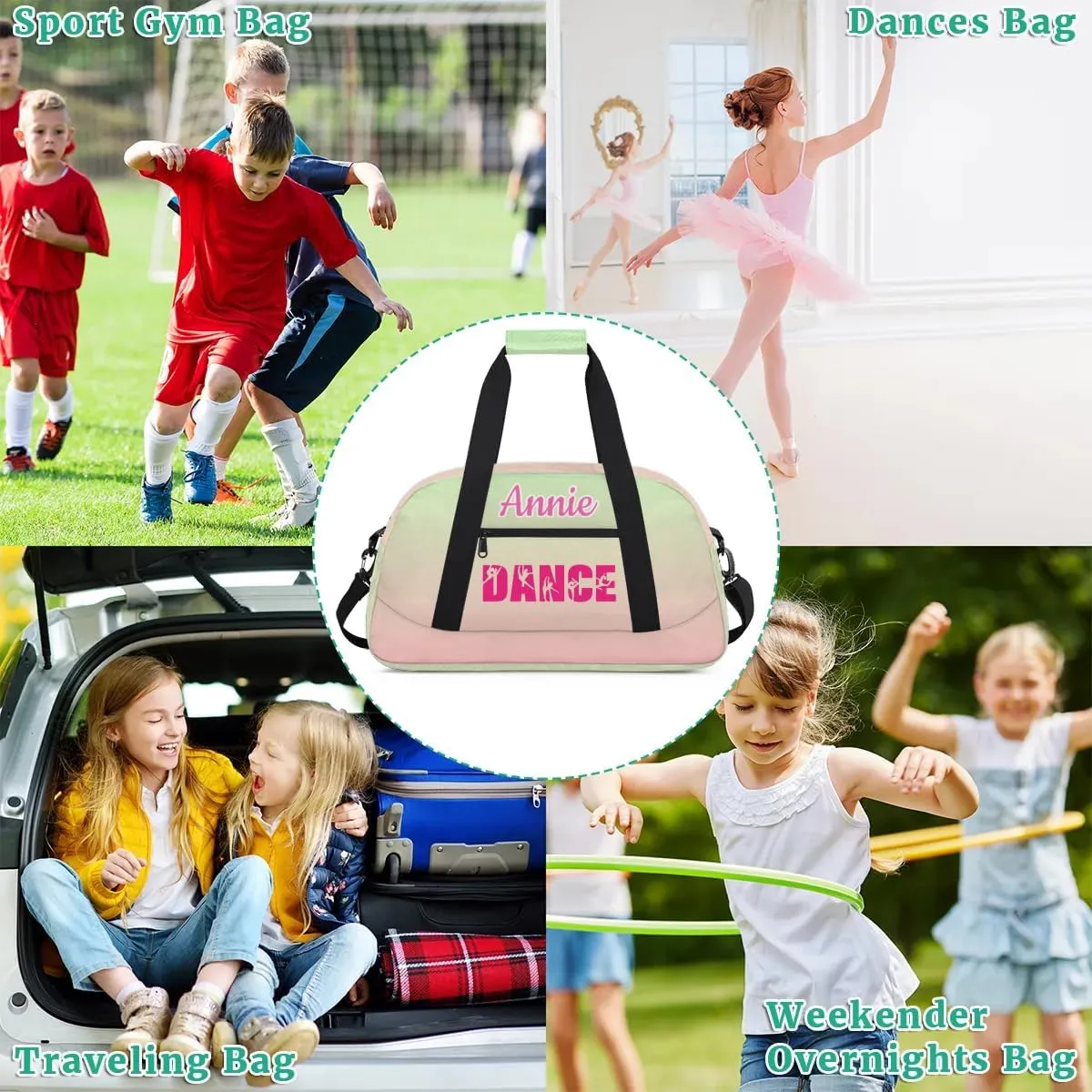Personalized Dance Bag Cheerleading Bag for Girl Gifts, Overnight Duffel Bags Cheerleader for Kids Personalized Sport Gym Bag, Gymnastics Duffel Bag