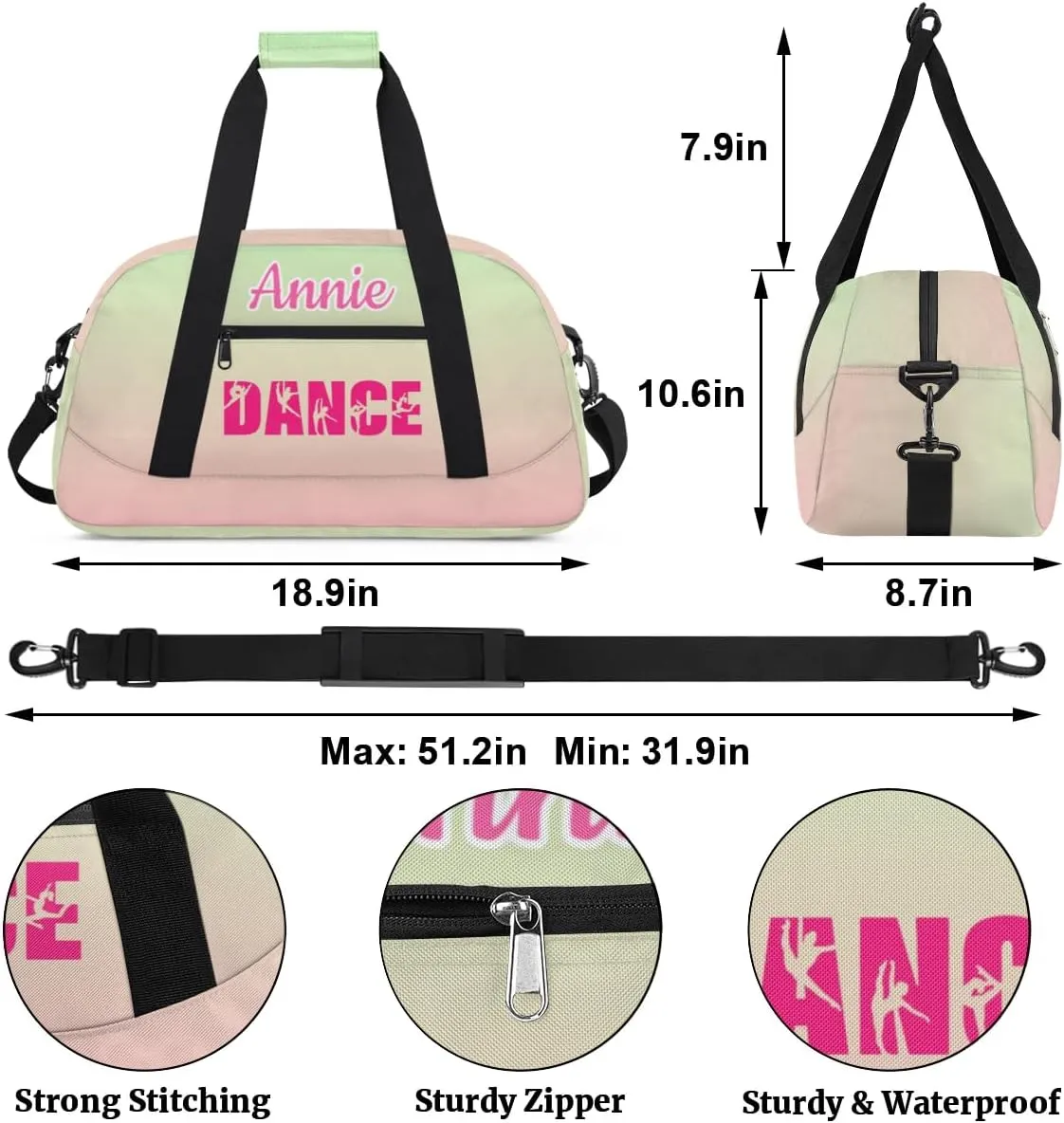 Personalized Dance Bag Cheerleading Bag for Girl Gifts, Overnight Duffel Bags Cheerleader for Kids Personalized Sport Gym Bag, Gymnastics Duffel Bag