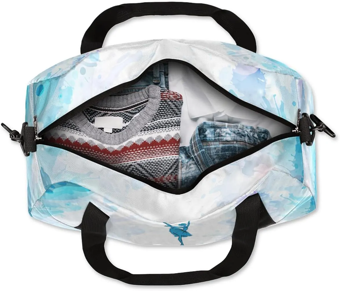 Personalized Dance Bag for Girls Kids, Custom Gym Bag Overnight Small Duffel Bag Carry On Weekend Sports Travel Bag for School Practice Gymnastics Ballet, Blue Watercolor Ballet