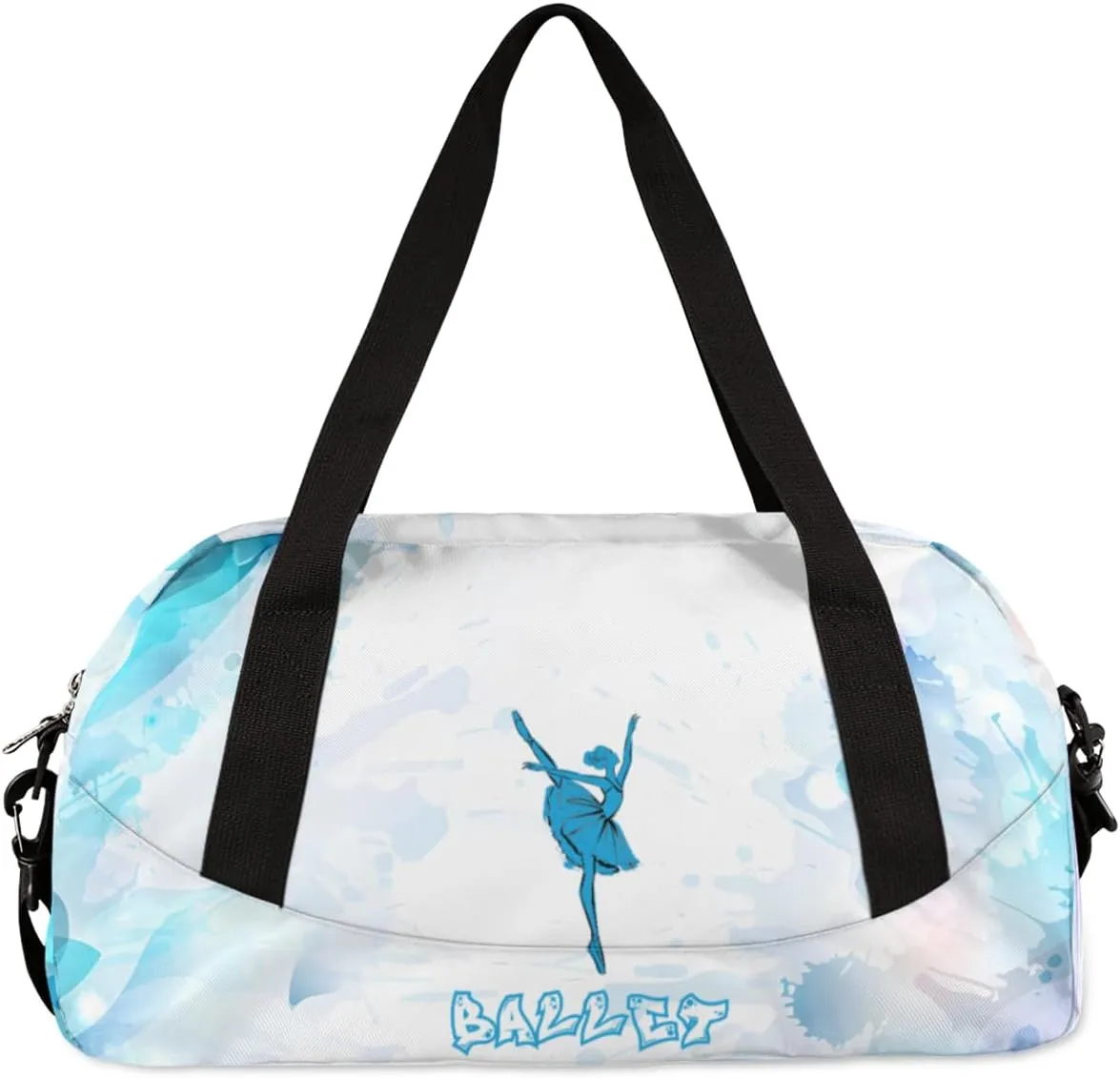Personalized Dance Bag for Girls Kids, Custom Gym Bag Overnight Small Duffel Bag Carry On Weekend Sports Travel Bag for School Practice Gymnastics Ballet, Blue Watercolor Ballet