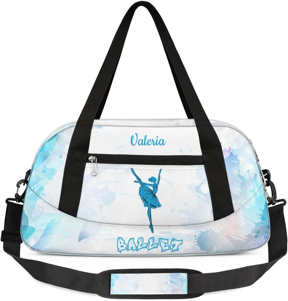 Personalized Dance Bag for Girls Kids, Custom Gym Bag Overnight Small Duffel Bag Carry On Weekend Sports Travel Bag for School Practice Gymnastics Ballet, Blue Watercolor Ballet