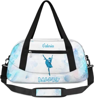Personalized Dance Bag for Girls Kids, Custom Gym Bag Overnight Small Duffel Bag Carry On Weekend Sports Travel Bag for School Practice Gymnastics Ballet, Blue Watercolor Ballet