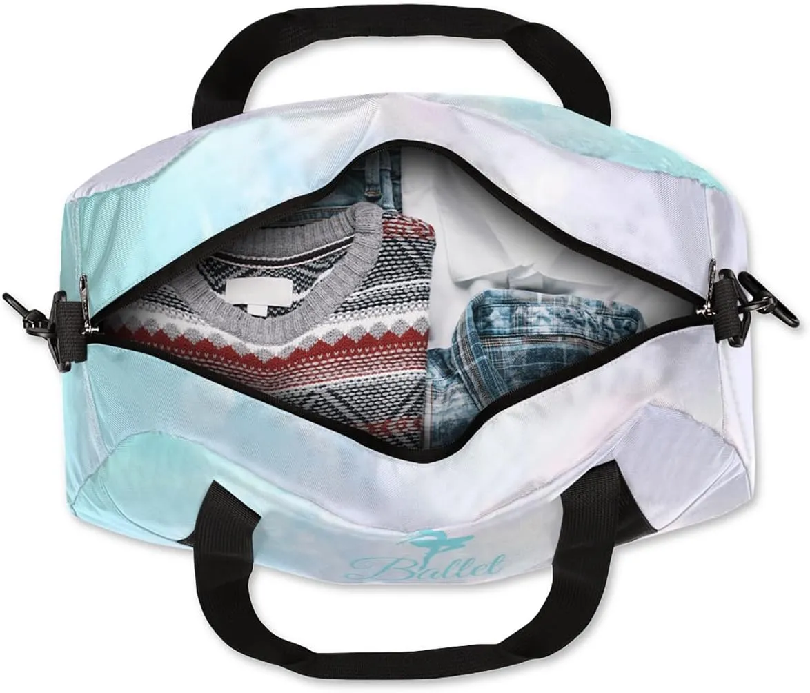 Personalized Dance Bag for Girls Kids, Custom Gym Bag Overnight Small Duffel Bag Carry On Weekend Sports Travel Bag for School Practice Gymnastics Ballet, Colorful Clouds Cyan Ballerinas