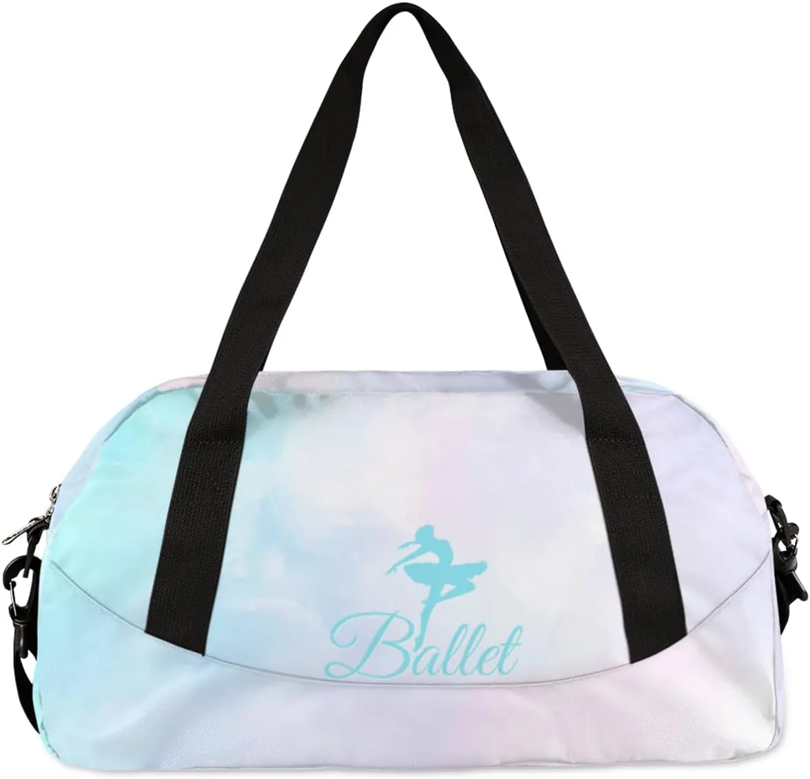Personalized Dance Bag for Girls Kids, Custom Gym Bag Overnight Small Duffel Bag Carry On Weekend Sports Travel Bag for School Practice Gymnastics Ballet, Colorful Clouds Cyan Ballerinas