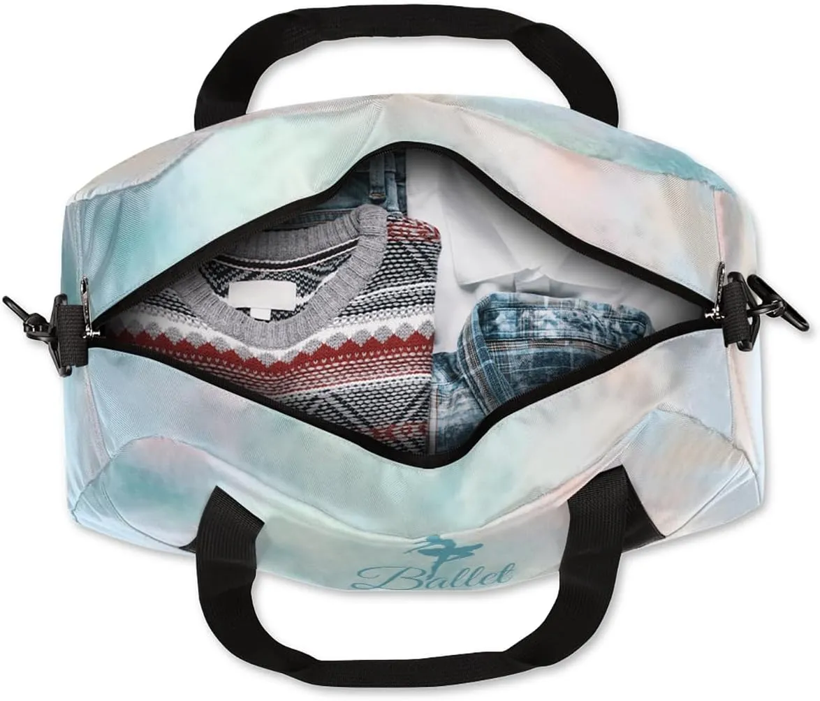 Personalized Dance Bag for Girls Kids, Custom Gym Bag Overnight Small Duffel Bag Carry On Weekend Sports Travel Bag for School Practice Gymnastics Ballet, Colorful Clouds Green Ballerinas