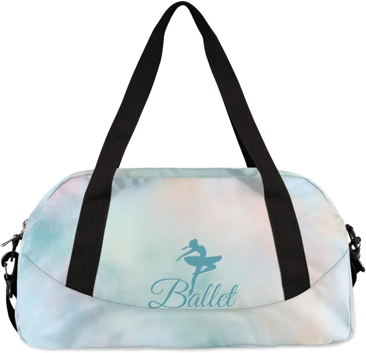 Personalized Dance Bag for Girls Kids, Custom Gym Bag Overnight Small Duffel Bag Carry On Weekend Sports Travel Bag for School Practice Gymnastics Ballet, Colorful Clouds Green Ballerinas