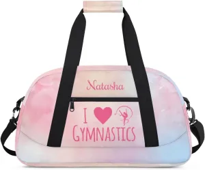 Personalized Dance Bag for Girls Kids, Custom Gym Bag Overnight Small Duffel Bag with Padded Handles Sports Travel Bag for School Practice Gymnastics Ballet, Gymnastics Pink Petals