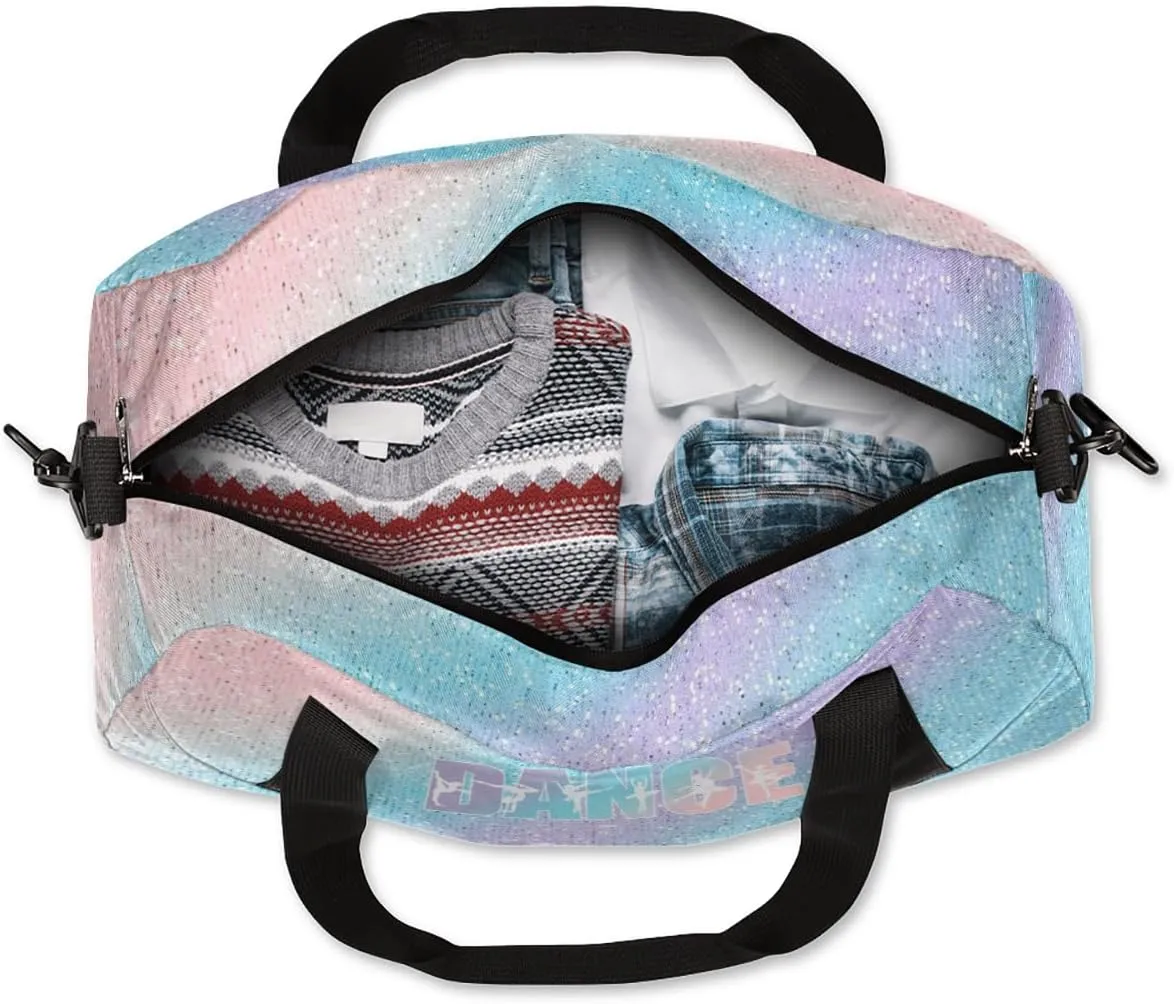 Personalized Dance Bag for Girls Teens, Custom Dance Bag Overnight Small Duffel Bag Carry On Weekend Sports Travel Bag for School Practice Gymnastics Ballet, Blue Sequins