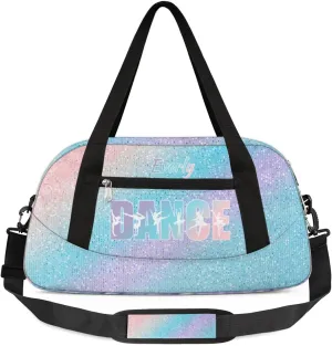 Personalized Dance Bag for Girls Teens, Custom Dance Bag Overnight Small Duffel Bag Carry On Weekend Sports Travel Bag for School Practice Gymnastics Ballet, Blue Sequins